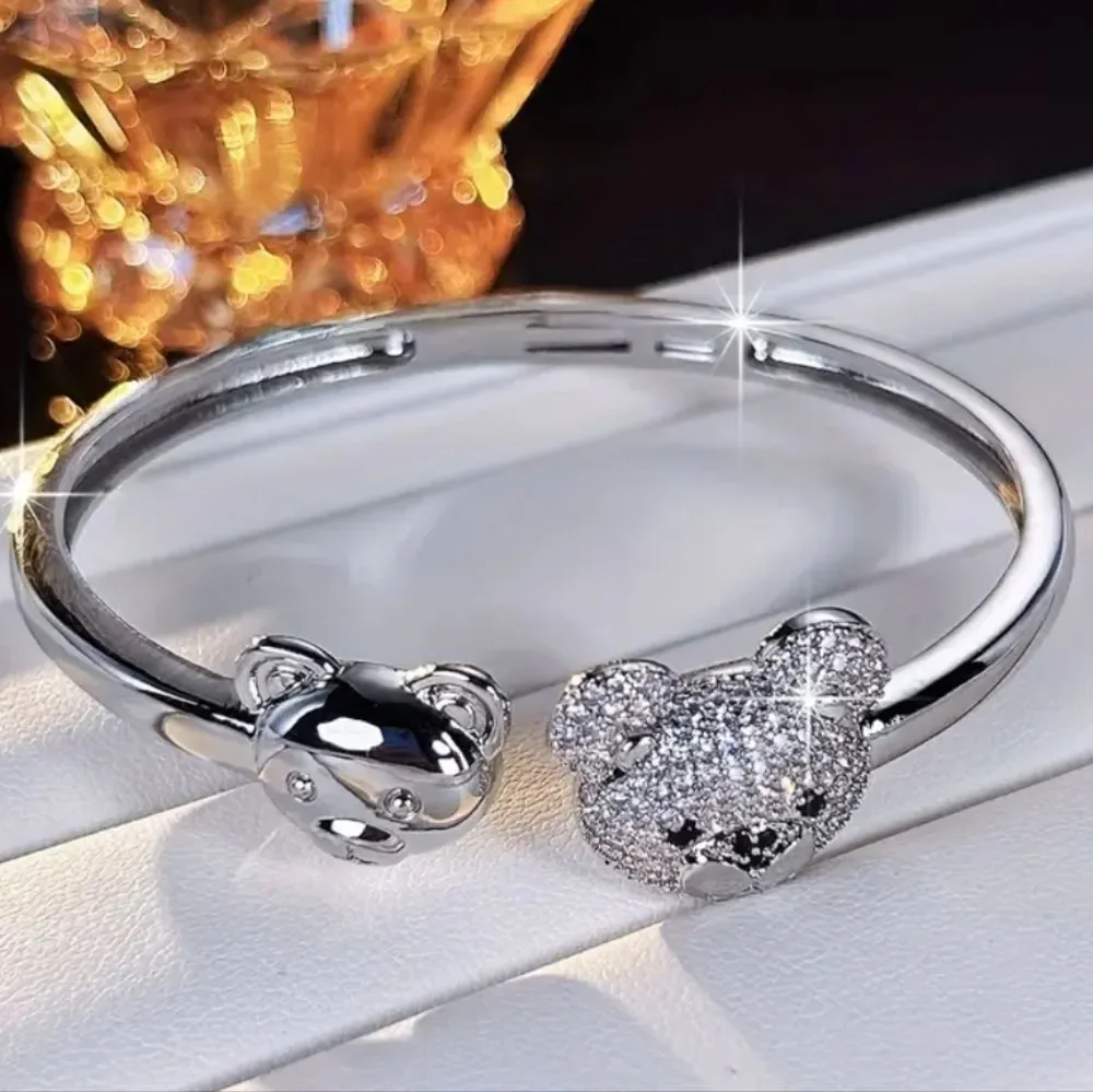 18k Gold Plated Diamond Bear Bracelet Bangle